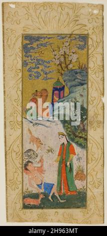 Layla Visiting Majnun in the Desert, Seite aus einer Kopie der Khamsa von Nizami, Safavid Dynastie (1501-1722), 16th Jahrhundert. Stockfoto