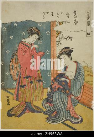 Fidelity (Shin), aus der Serie "Eine modische Parodie auf die fünf Tugenden (Furyu yatsushi gojo)", c. 1776/81. Stockfoto