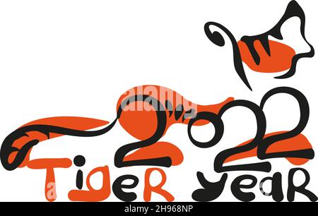 tiger of Numbers 2022 im Handdraw-Stil. MondTierkreis-Symbol des Jahres des Tigers. Chinesisches Neujahrslogo 2022 Stock Vektor