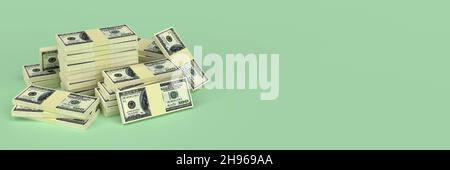 Große Geldstapel aus Dollar mit leerem Kopierraum Hintergründe. Finanzkonzept Stockfoto
