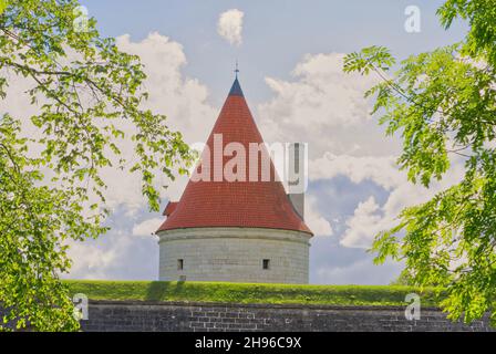 Schloss auf der Insel Saremaa. Wunderschöne Natur, blauer Himmel Stockfoto