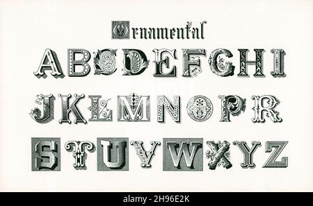 Ornamentaler Vintage alter Schriftschriftzug des ABC Stockfoto