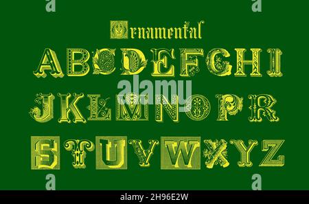 Ornamentaler Vintage alter Schriftschriftzug des ABC Stockfoto