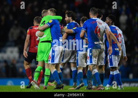 Die Spieler von Blackburn Rovers feiern den Sieg über Preston North End 1-0 Stockfoto