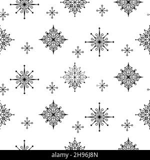 Weihnachten Schneeflocken Mandala nahtlose Muster Design schwarz und weiß Hintergrund Stock Vektor