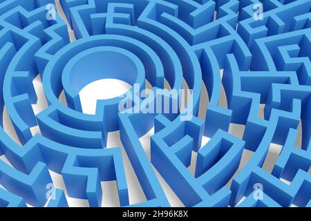 Draufsicht auf ein kreisförmiges Labyrinth. 3D Abbildung. Stockfoto