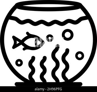 Lineares Symbol des Aquariums. Abbildung der flachen Fischschüssel. Fischzucht. Fischtank. Kontursymbol. Vektor-isolierte Umrisszeichnung. Stock Vektor