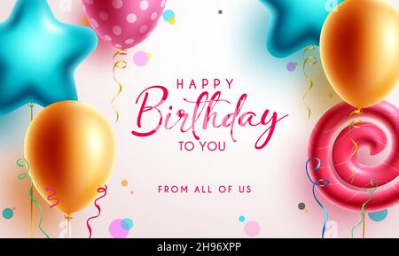 Geburtstag Gruß Vektor Hintergrund Design. Alles gute zum Geburtstag, um Sie Text mit bunten Stern und spiralförmige Luftballons Element für Geburtstag Kinder Party. Stock Vektor