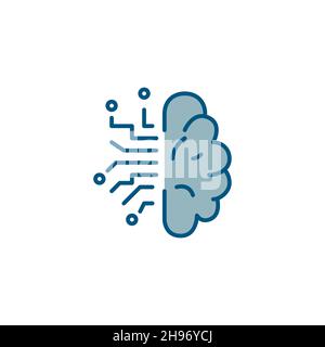 Künstliches Intelligenz-Gehirn mit cpu-Schaltungen. Pixel perfekt, editierbare Kontur farbenfrohes Symbol Stock Vektor