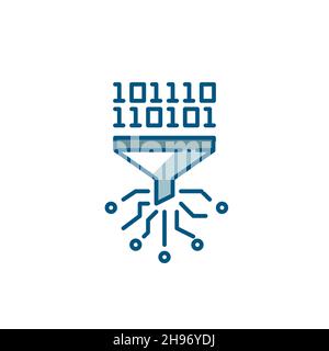 Big Data durchläuft einen Filter. Prozess der Informationsanalyse. Pixel perfekt, editierbare Kontur farbenfrohes Symbol Stock Vektor