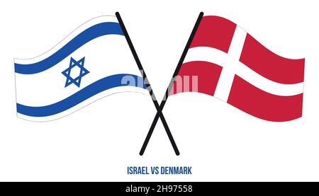 Israel und Dänemark Flaggen gekreuzt und winken Flat Style. Offizieller Anteil. Korrigieren Sie Die Farben. Stock Vektor