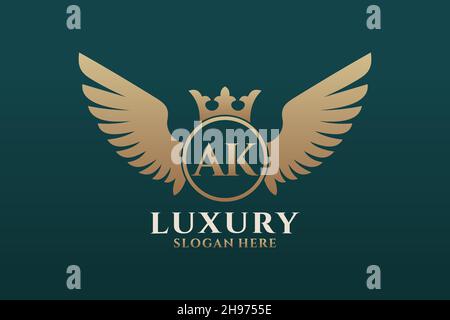 Luxus Royal Flügel Buchstaben AK Wappen Gold Farbe Logo Vektor, Victory Logo, Wappen Logo, Flügel Logo, Vektor-Logo . Stock Vektor