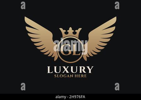 Luxus Royal Flügel Buchstabe GL Wappen Gold Farbe Logo Vektor, Victory Logo, Wappen Logo, Flügel Logo, Vektor-Logo . Stock Vektor