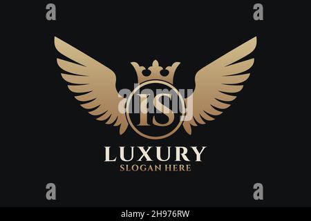 Luxus Royal Flügel Buchstaben IScrest Gold Farbe Logo Vektor, Victory Logo, Wappen Logo, Flügel Logo, Vektor-Logo . Stock Vektor