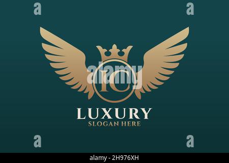 Luxus königlicher Flügel Buchstabe IC Wappen Goldfarbe Logo Vektor, Victory Logo, Wappen Logo, Flügel Logo, Vektor-Logo . Stock Vektor