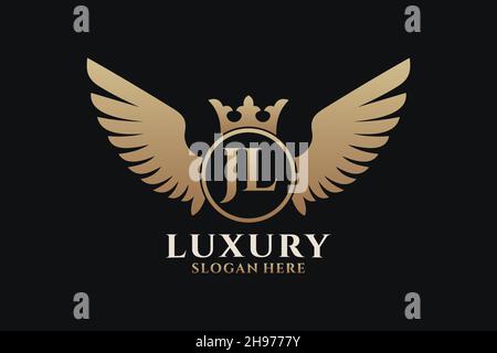 Luxus Royal Flügel Buchstaben JL Wappen Gold Farbe Logo Vektor, Victory Logo, Wappen Logo, Flügel Logo, Vektor-Logo . Stock Vektor