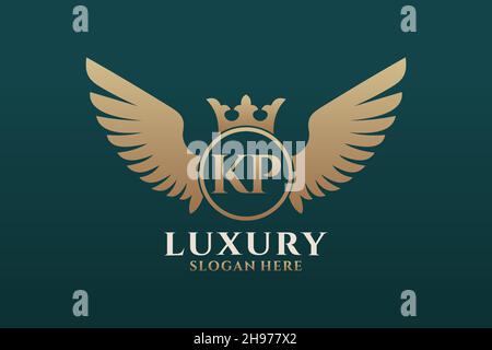 Luxus Royal Flügel Buchstabe KP Wappen Gold Farbe Logo Vektor, Victory Logo, Wappen Logo, Flügel Logo, Vektor-Logo . Stock Vektor