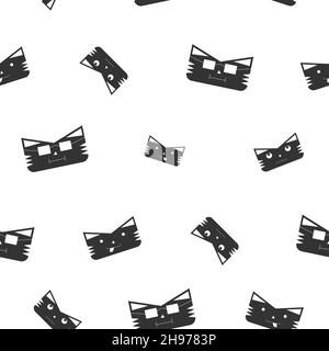 Muster des Gesichts der Katze oder des Tigers in einfarbiger schwarzer Farbe mit Emotionen. Symbol des Jahres 2022. Symbol. Isoliert auf weißem Hintergrund. Flache Vektorgrafik. Stock Vektor