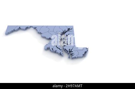 Maryland State Map 3D. State 3D Rendering in den USA. Stockfoto