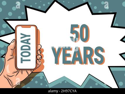 Inspiration zeigt Zeichen 50 Jahre. Ein Wort zu Ehren des Ruby Jubilee, das an einem besonderen Tag erinnert, an dem wichtige Informationen angezeigt werden Stockfoto