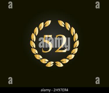 52 Anniversary Ring Logo-Vorlage. 52 Jahre Jubiläumslogo Mit Goldenem Ring Isoliert Auf Schwarzem Hintergrund, Für Geburtstag, Jubiläum Und Gesellschaft Stock Vektor