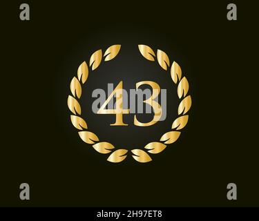43 Jahre Jubiläum Ring Logo Vorlage. 43 Jahre Jubiläums-Logo Mit Goldenem Ring Isoliert Auf Schwarzem Hintergrund, Für Geburtstag, Jubiläum Stock Vektor