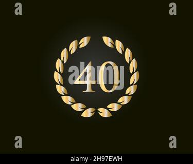 40th Anniversary Ring Logo-Vorlage. 40th Jahre Jubiläumslogo mit goldenem Ring isoliert auf schwarzem Hintergrund, für Geburtstag, Jubiläum und Gesellschaft Stock Vektor