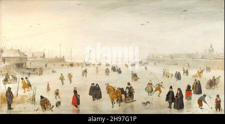 Hendrick Avercamp - Szene auf dem Eis - c1625 Stockfoto