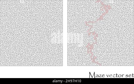 Vector Labyrinth Set mit einer Lösung, Labyrinth-Sammlung isoliert auf weißem Hintergrund Stock Vektor