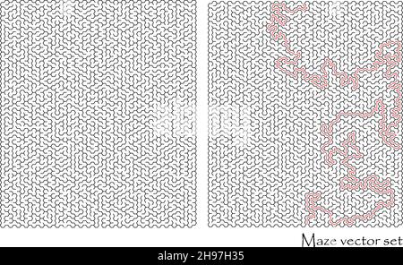 Vektor-Labyrinth mit einer Lösung, Labyrinth isoliert auf weißem Hintergrund gesetzt Stock Vektor