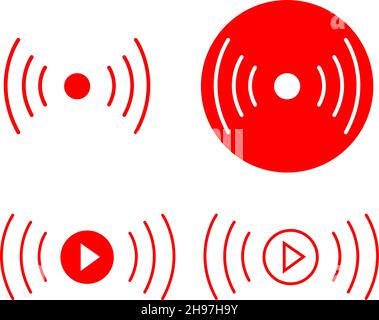 Vektorsymbole für Live-Video-Streaming. Rote Schaltflächen für Live-Streaming. Rundfunk, Online-Video-Stream-Elemente für TV-Blogs, Shows, Broadc Stock Vektor