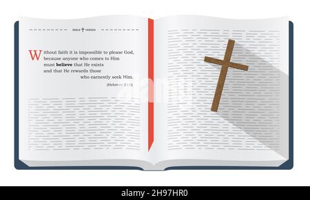 Die besten Bibelverse, die man sich merken sollte - Hebräer 11:6. Heilige Schrift inspirierende Sprüche für Bibelstudien und christliche Websites, Illustration isoliert Ove Stockfoto