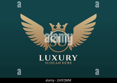 Luxus königlichen Flügel Buchstaben SU Wappen Gold Farbe Logo Vektor, Victory Logo, Wappen Logo, Flügel Logo, Vektor-Logo . Stock Vektor