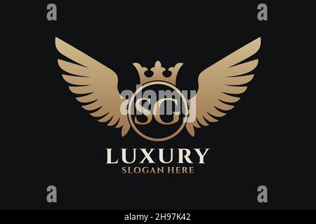 Luxus Royal Flügel Buchstaben SG Wappen Gold Farbe Logo Vektor, Victory Logo, Wappen Logo, Flügel Logo, Vektor-Logo . Stock Vektor