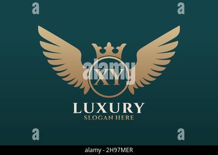 Luxus Royal Flügel Buchstaben XY Wappen Gold Farbe Logo Vektor, Victory Logo, Wappen Logo, Flügel Logo, Vektor-Logo . Stock Vektor