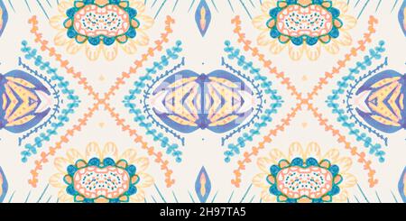 Handgezeichnetes, florales Ethno-Muster. Nahtloser abstrakter Batikdruck. Stockfoto