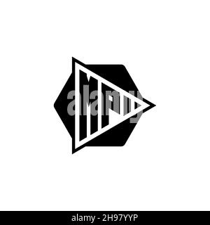 MP Monogram-Logo-Buchstabe mit dreieckiger Play-Button-Form sechseckig abgerundet. Dreieck Kreis Monogramm Logo, Dreieck Schild Logo Buchstabe. Stock Vektor