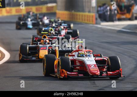 02 Piastri Oscar (aus), Prema Racing, Dallara F2, Aktion während des Laufs 7th der FIA Formel 2 Meisterschaft 2021 vom 3. Bis 5. Dezember 2021 auf dem Jeddah Corniche Circuit, in Jeddah, Saudi-Arabien - Foto: Diederik Van der Laan/DPPI/LiveMedia Stockfoto