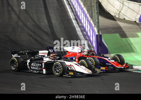 09 Lundgaard Christian (dnk), ART Grand Prix, Dallara F2, Aktion während des Laufs 7th der FIA Formel 2 Meisterschaft 2021 vom 3. Bis 5. Dezember 2021 auf dem Jeddah Corniche Circuit, in Jeddah, Saudi-Arabien - Foto: Diederik Van der Laan/DPPI/LiveMedia Stockfoto