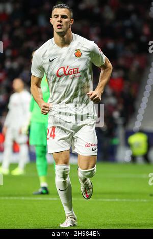 Martin Valjent aus Mallorca während des Fußballspiels La Liga zwischen Atletico de Madrid und RCD Mallorca am 4. Dezember 2021 im Wanda Metropolitano Stadion in Madrid, Spanien - Foto: IRH/DPPI/LiveMedia Stockfoto