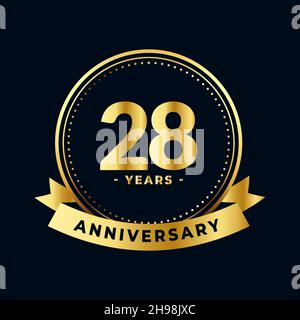 Twenty Eight Years Anniversary Gold and Black Isolated Vector Stock Vektor