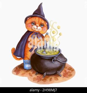 Die Zauberkatze Braut einen Zaubertrank. Stock Vektor