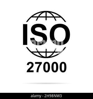 ISO 27000-Symbol. Information Security Management System. Symbol für Standardqualität. Vektor-Button-Zeichen auf weißem Hintergrund isoliert. Stock Vektor