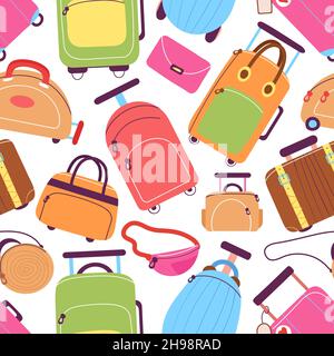 Doodle Koffer. Reisekoffer, Gepäcktaschen. Bunte weibliche Tasche, Urlaub Accessoires. Kabinengröße Gepäck, Tourismus speichern anständige Vektor nahtlos Stock Vektor