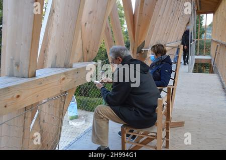 'American Framing' - der Pavillon der Vereinigten Staaten von Amerika auf der Architekturbiennale in Venedig 2021 in Italien - November 2021. Stockfoto