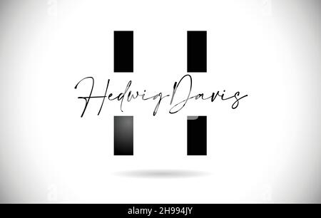 Buchstabe H Logo Design mit handgeschriebenem Namen und schwarzen Farben. Creative H Letter Icon Vektor für persönliches Logo Branding Stock Vektor