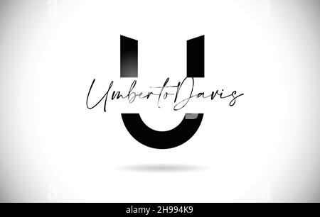 U-Logo mit handgeschriebenem Namen und schwarzen Farben. Creative U Letter Icon Vektor für persönliches Logo Branding Stock Vektor