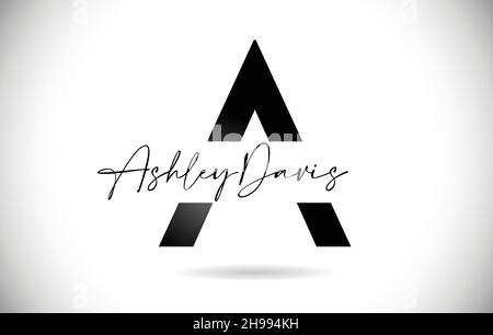 Buchstabe Ein Logo Design mit handgeschriebenem Namen und schwarzen Farben. Creative A Letter Icon Vector für das persönliche Logo-Branding Stock Vektor