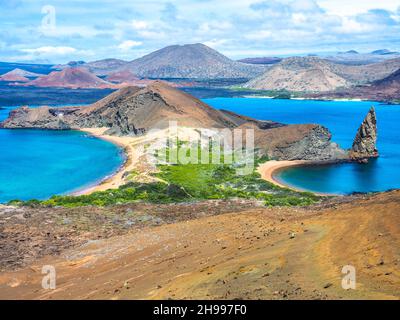 Ansicht der beiden Strände Bartolome Insel auf den Galapagos Inseln in Ecuador Stockfoto