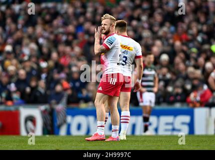 Leicester, Großbritannien. 05th Dez 2021. Premiership Rugby. Leicester Tigers V Harlequins. Mattioli Woods Welford Road Stadium. Leicester. Tyrone Green (Harlekine). Kredit: Sport In Bildern/Alamy Live Nachrichten Stockfoto